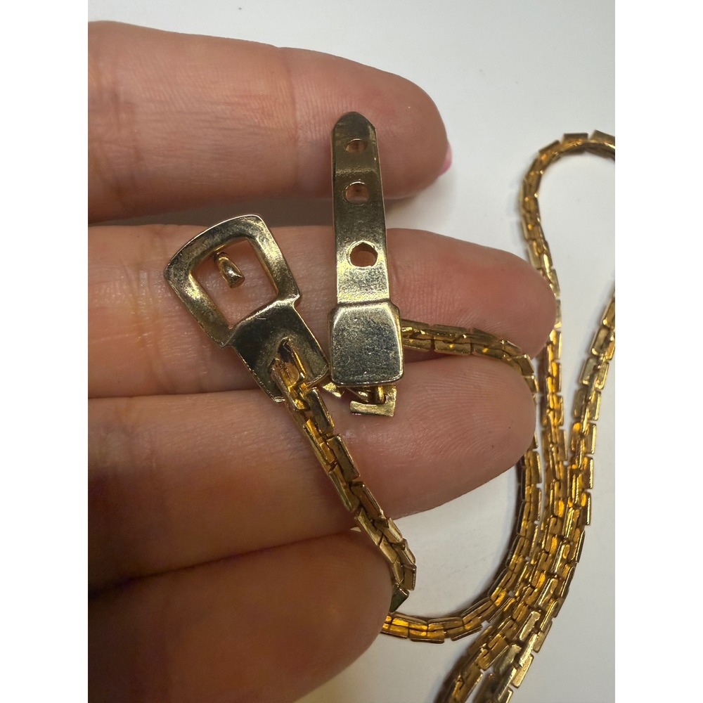 Gold Tone Metal Chain Link Buckle Belt Skinny Box Link Adjustable 31 Inch - Picture 2 of 4